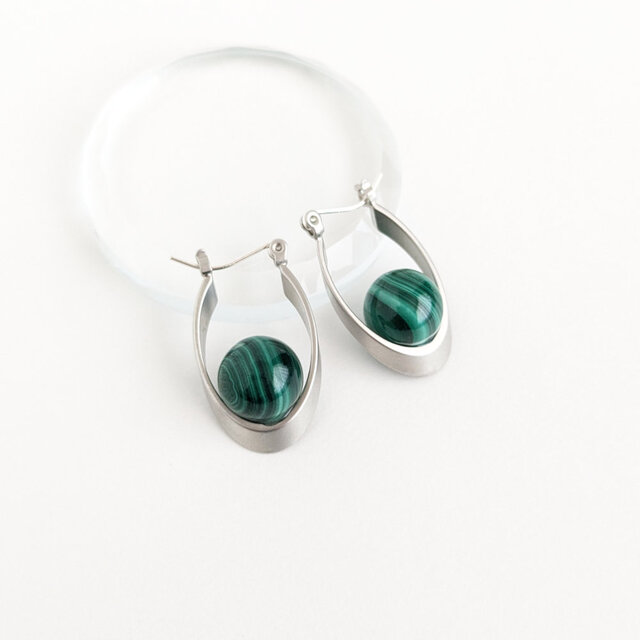 sv925ピアス[Beautiful stripes/Silver] Malachite マラカイト 天然石
