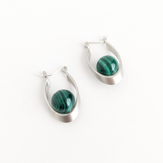 sv925ピアス[Beautiful stripes/Silver] Malachite マラカイト 天然石