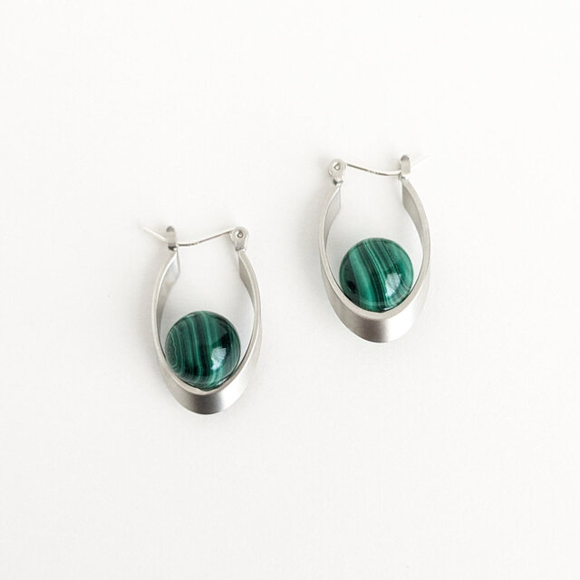 sv925ピアス[Beautiful stripes/Silver] Malachite マラカイト 天然石