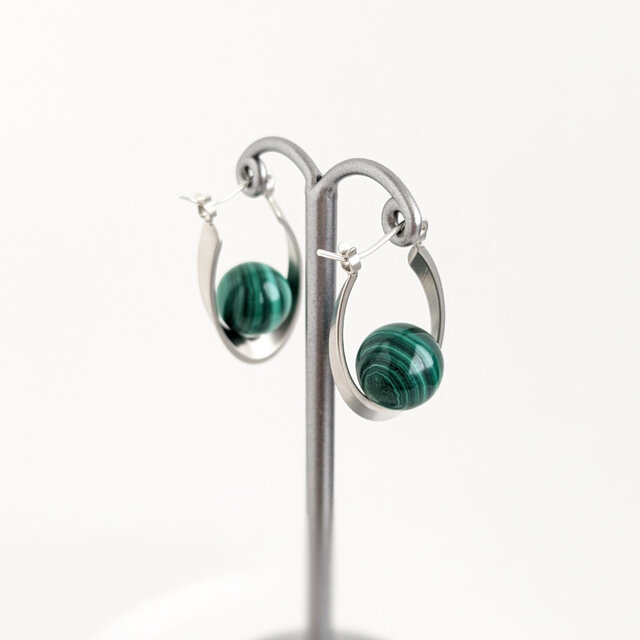 sv925ピアス[Beautiful stripes/Silver] Malachite マラカイト 天然石