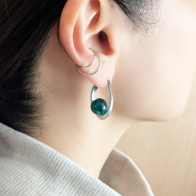 sv925ピアス[Beautiful stripes/Silver] Malachite マラカイト 天然石