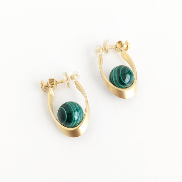 イヤリング[Beautiful stripes/Gold] Malachite マラカイト 天然石