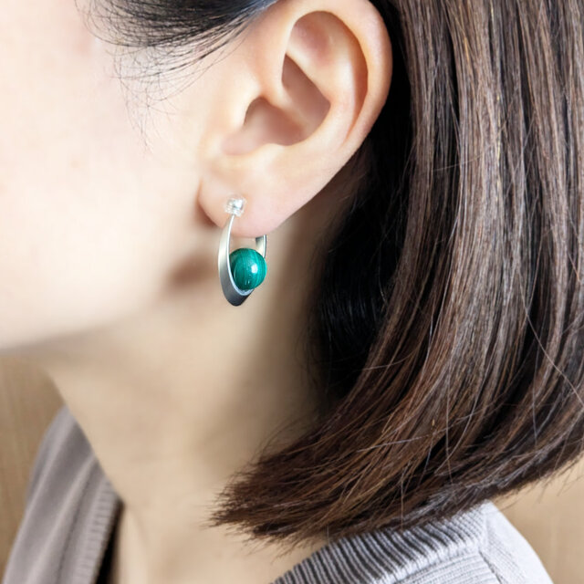 イヤリング[Beautiful stripes/Silver] Malachite マラカイト 天然石