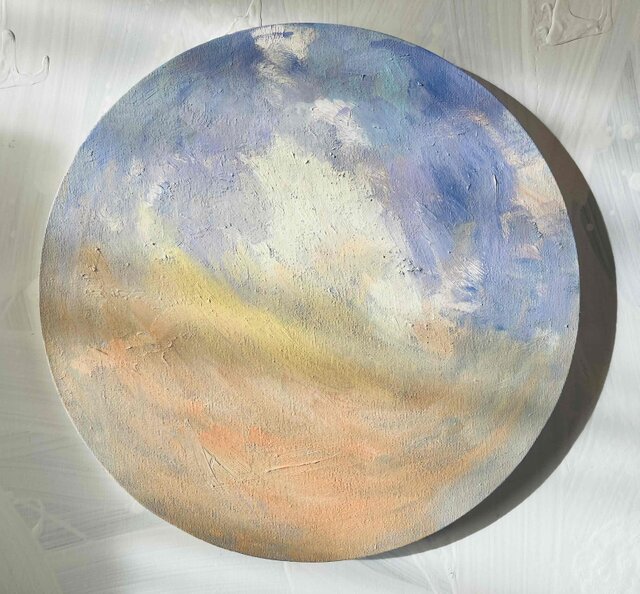 直径30㎝「空の様子２」油彩・絵画・原画・丸形・アートパネル 油彩 絵画 『空』丸形アートパネル 直径30cmインテリア 絵画 原画