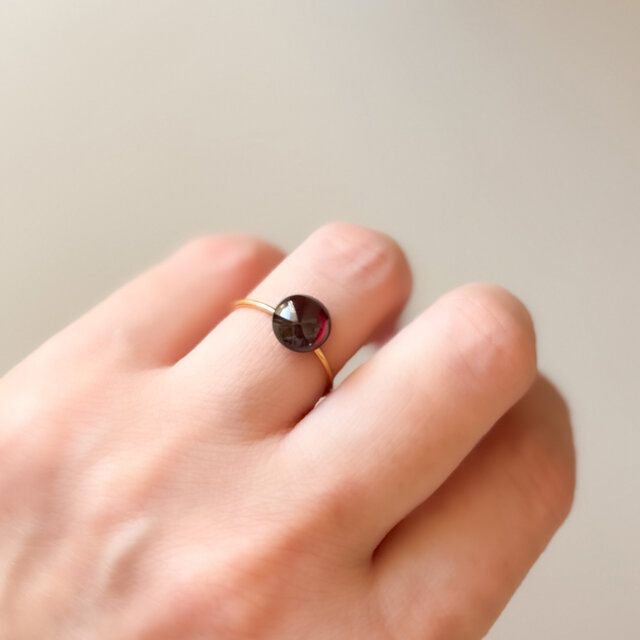 ガーネット 8mm 一粒フリーリング｜柘榴の指輪｜天然石｜ゴールド