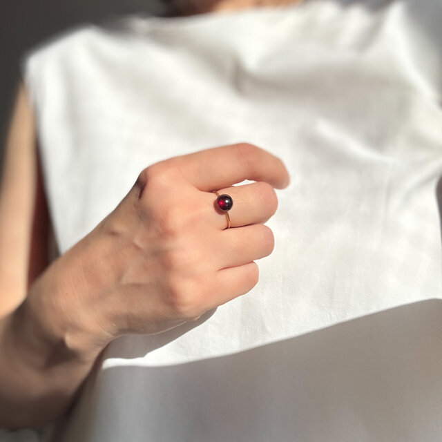 ガーネット 8mm 一粒フリーリング｜柘榴の指輪｜天然石｜ゴールド