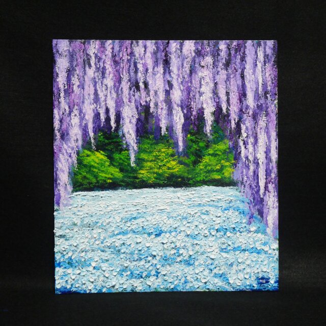 油絵 油彩 油彩画 絵 絵画【ネモフィラと藤の花】春〜初夏を感じる