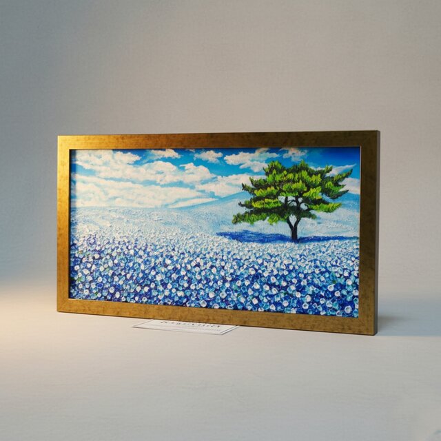 絵画】 癒しの風景画「青いネモフィラの丘」油絵 原画 | iichi 日々の