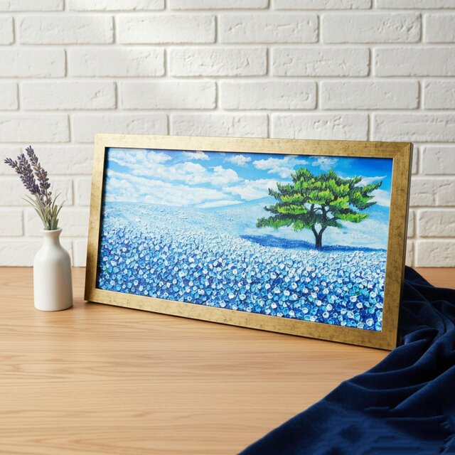 絵画】 癒しの風景画「青いネモフィラの丘」油絵 原画 | iichi 日々の