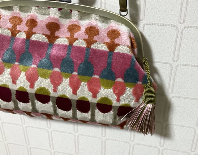 クラーククラーク社輸入生地 カラフル 大きな木玉親子がま口長財布