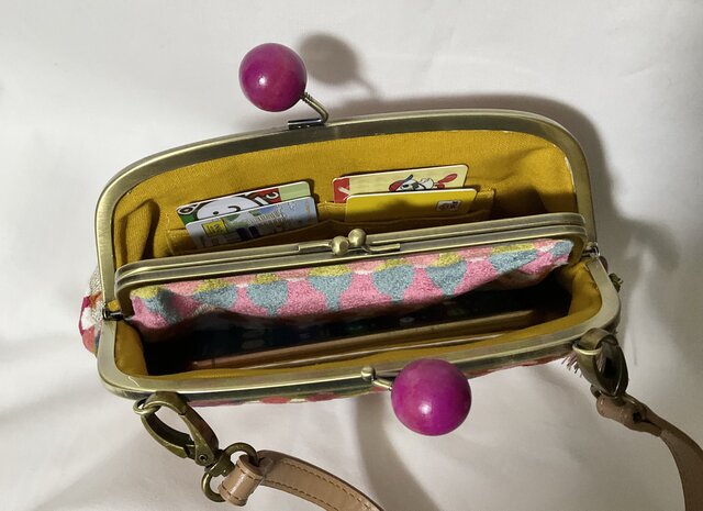 クラーククラーク社輸入生地 カラフル 大きな木玉親子がま口長財布