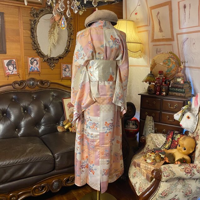 着物リメイク ワンピース ドレス ロング 洗える 化繊 名古屋帯 和洋