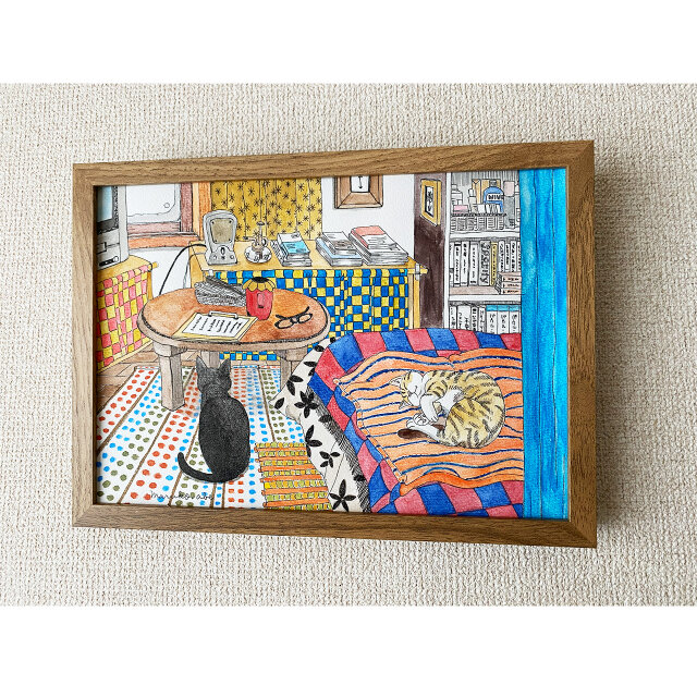 一点物》原画「二匹の部屋」猫イラスト インテリアアート | iichi 日々