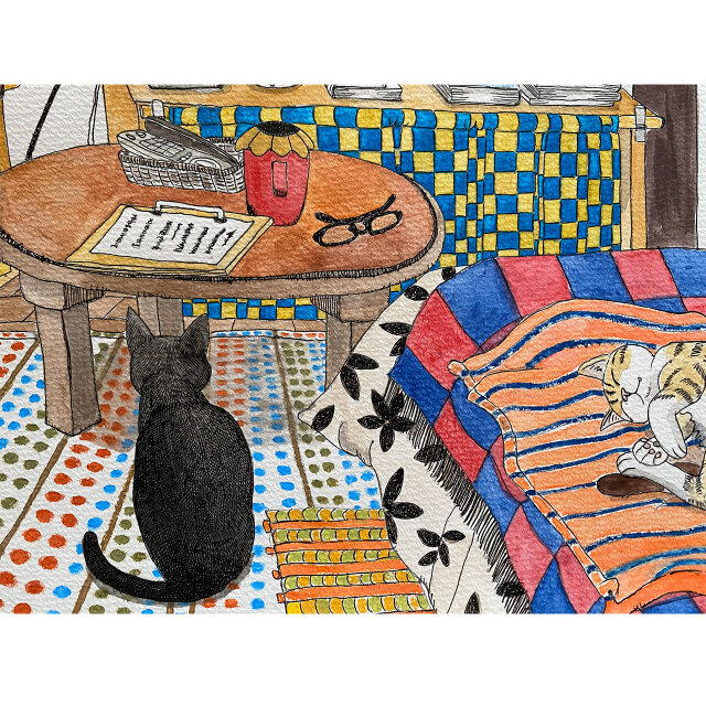 一点物》原画「二匹の部屋」猫イラスト インテリアアート | iichi 日々