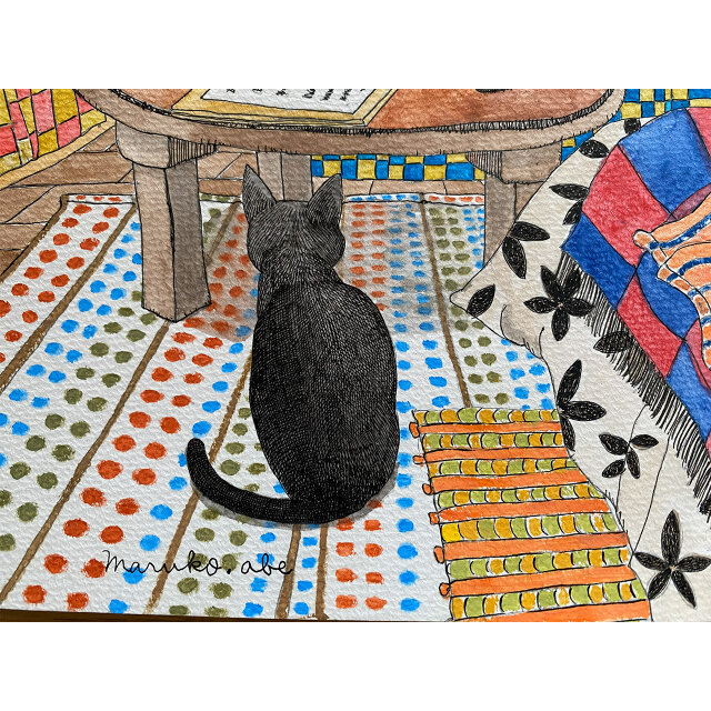 一点物》原画「二匹の部屋」猫イラスト インテリアアート | iichi 日々