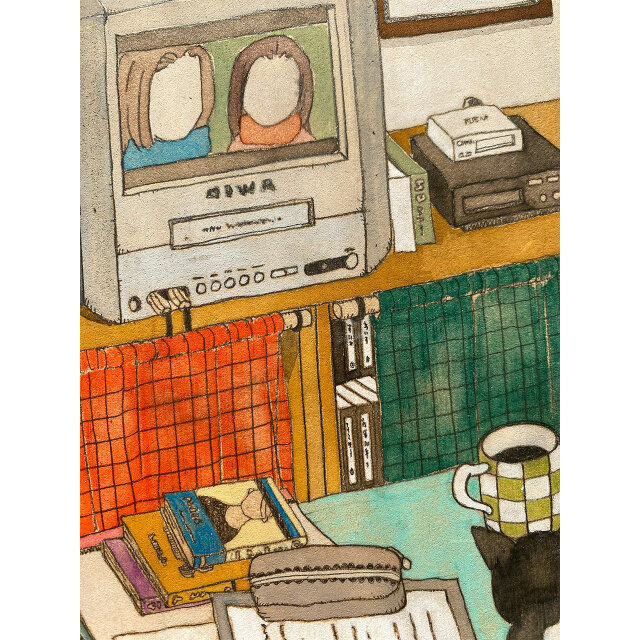 一点物》原画「こたつの猫」猫イラスト インテリアアート | iichi 日々