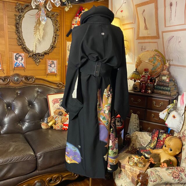 黒留袖 着物 リメイク ワンピース ドレス セミロング 和洋折衷 洗える