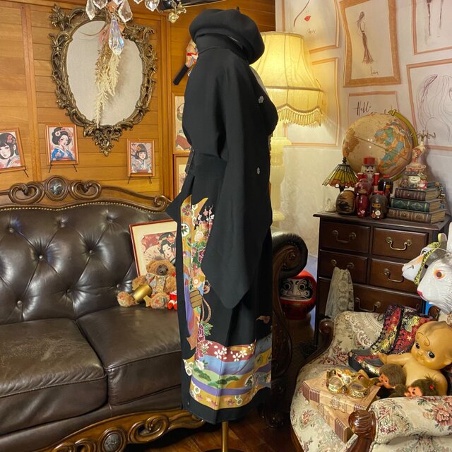 黒留袖 着物 リメイク ワンピース ドレス セミロング 和洋折衷 洗える