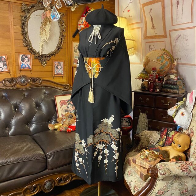 付け下げ 単衣着物リメイク ワンピース ドレス ロング 洗える 化繊