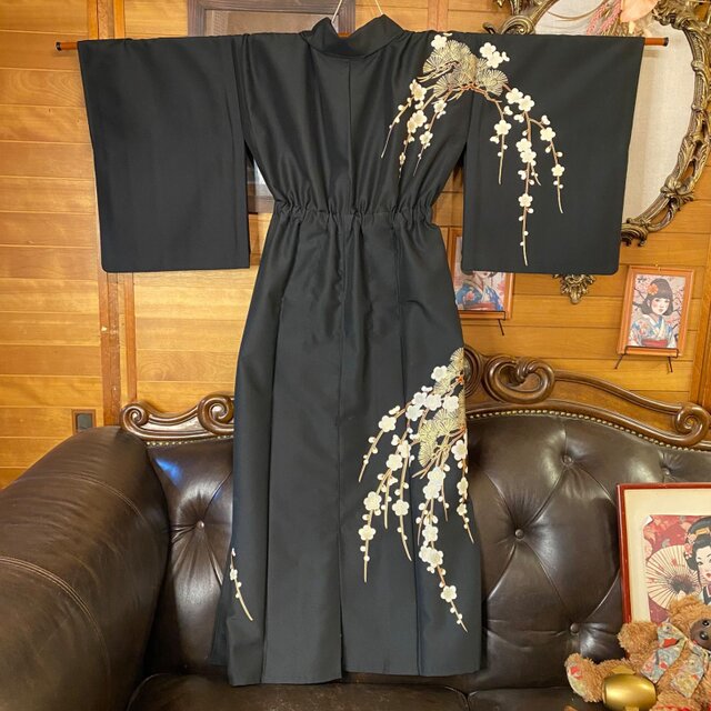 着物リメイクワンピース3471 着物 リメイク ワンピース ドレス 洗える 化繊 名古屋帯サッシュベルト