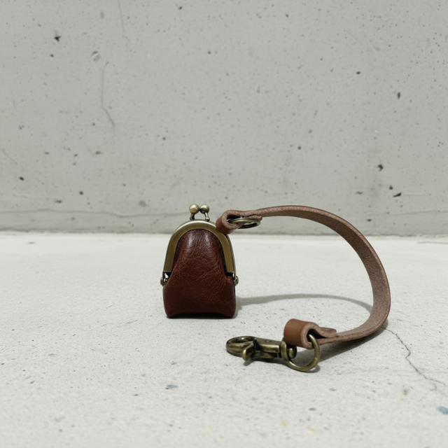 姫路レザーminiminiコインケース◇焦げ茶 革財布 キーホルダー 小物