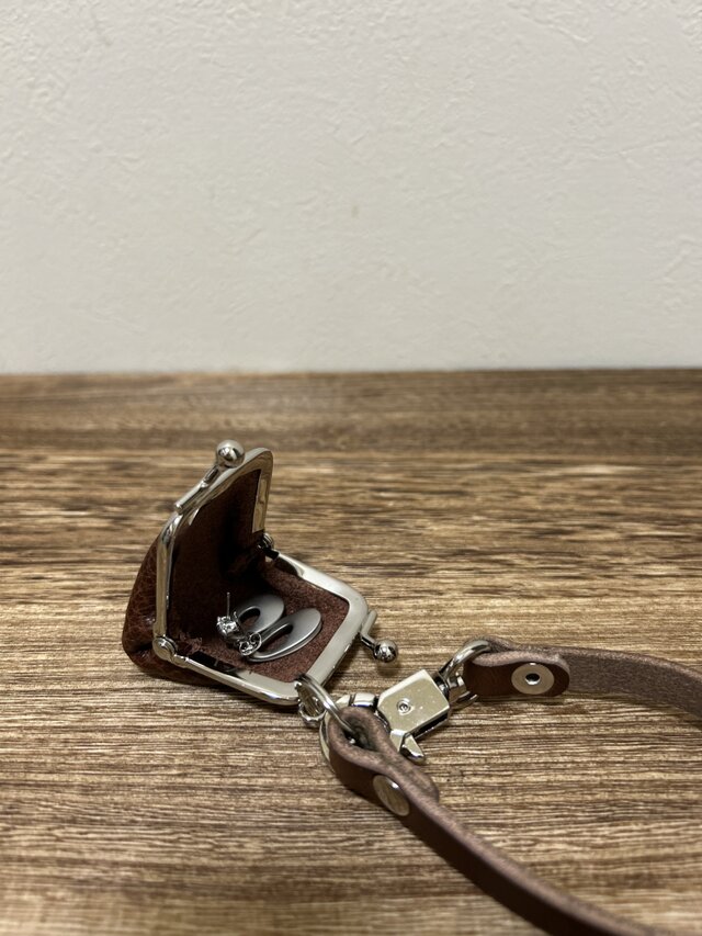 姫路レザーminiminiコインケース◇焦げ茶 革財布 キーホルダー 小物