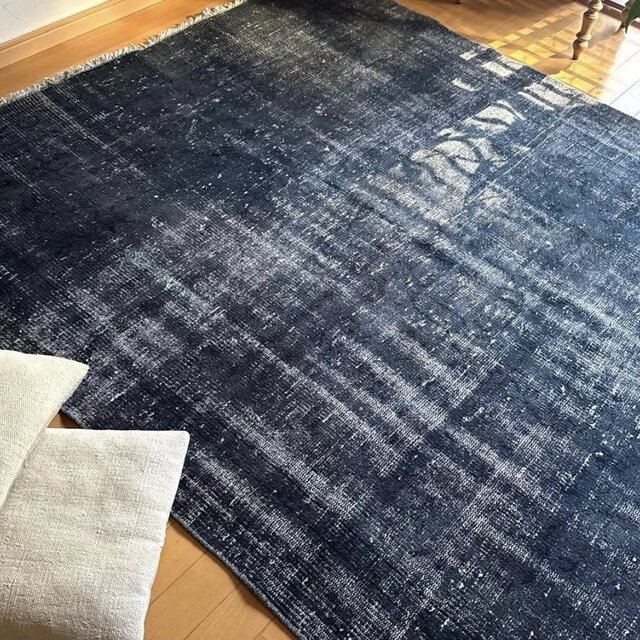 超大判161×261 レア藍色ブルー オーバーダイ トルコヴィンテージラグ