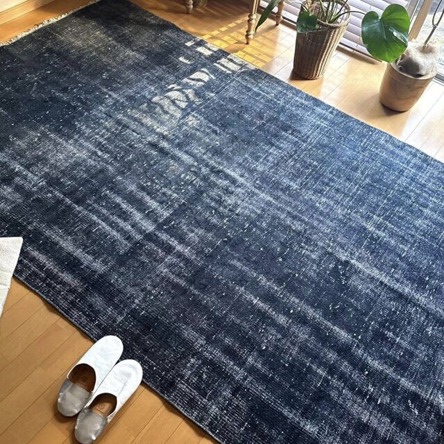 超大判161×261 レア藍色ブルー　オーバーダイ　トルコヴィンテージラグ 超大判161×261 レア藍色ブルー オーバーダイ トルコヴィンテージラグ