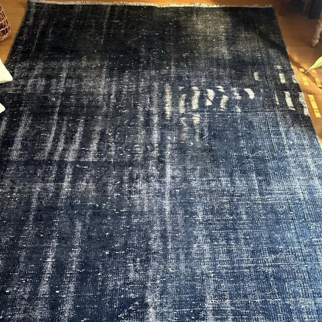 超大判161×261 レア藍色ブルー オーバーダイ トルコヴィンテージラグ