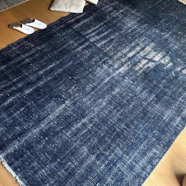 超大判161×261 レア藍色ブルー オーバーダイ トルコヴィンテージラグ