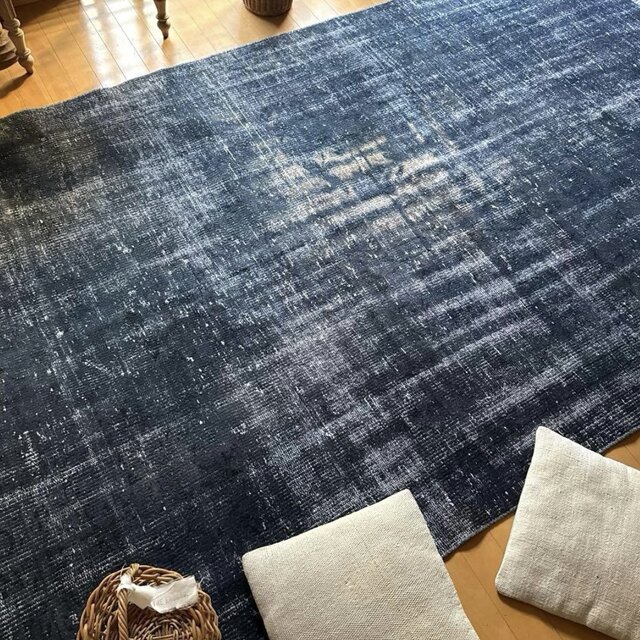 超大判161×261 レア藍色ブルー オーバーダイ トルコヴィンテージラグ