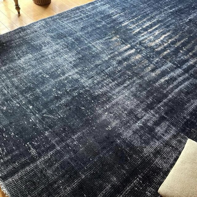 超大判161×261 レア藍色ブルー オーバーダイ トルコヴィンテージラグ