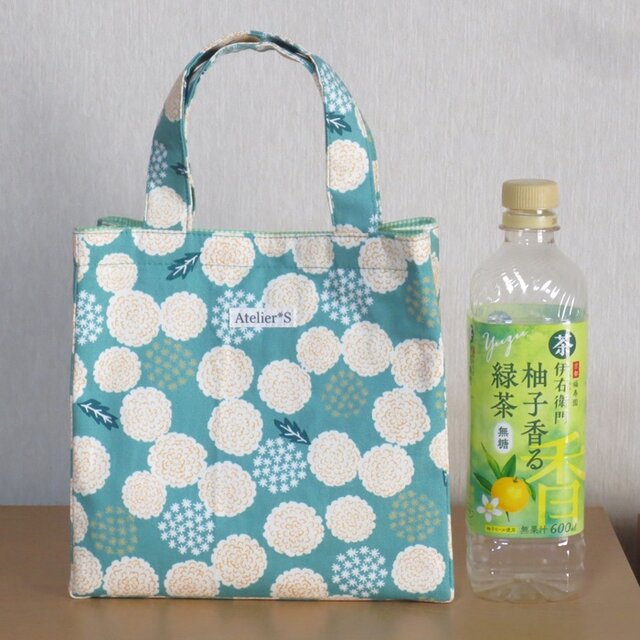 ミニスクエアトートバッグ☆花柄（ブルーグリーン） | iichi 日々の
