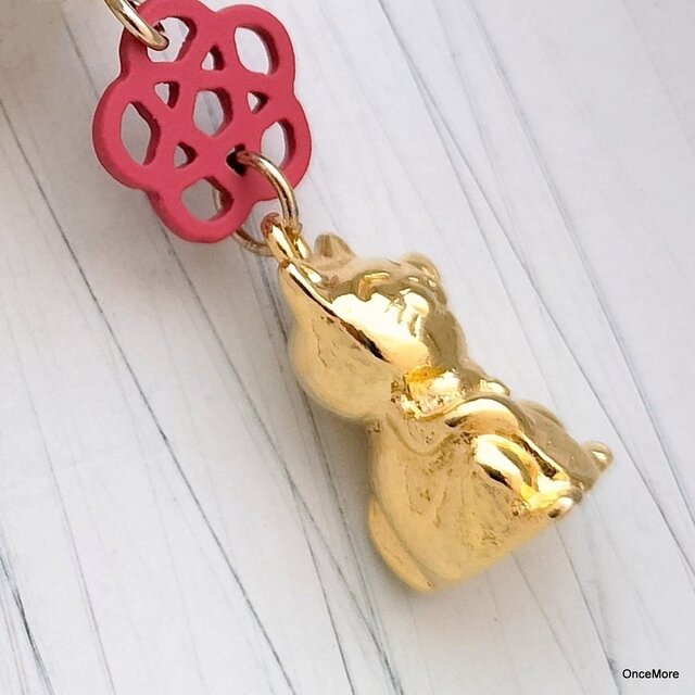 和柄玉と招き猫の根付け・帯飾り（GLD） | iichi 日々の暮らしを