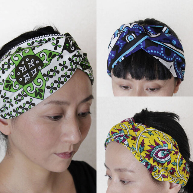 アフリカ布　アフリカンファッション　スカート　トップス　ヘアターバン アフリカ布 カンガのクロスターバン（ フラワー ） ヘアバンド ヘア
