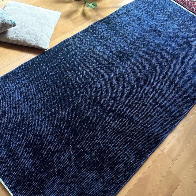 84×171 レア藍色オーバーダイ 人気ワンカラー トルコヴィンテージラグ