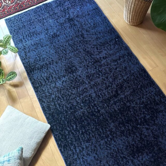 84×171 レア藍色オーバーダイ 人気ワンカラー トルコヴィンテージラグ