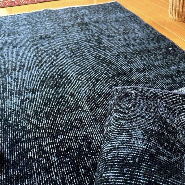 84×171 レア藍色オーバーダイ 人気ワンカラー トルコヴィンテージラグ