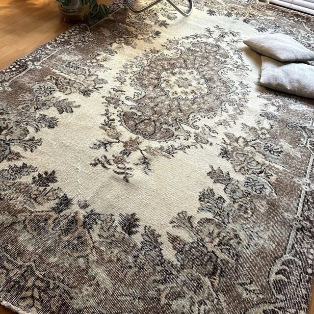 超大判171×273 ミルクココアブラウンメダリオン トルコヴィンテージ