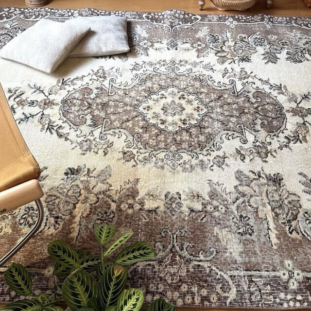 超大判171×273 ミルクココアブラウンメダリオン トルコヴィンテージ