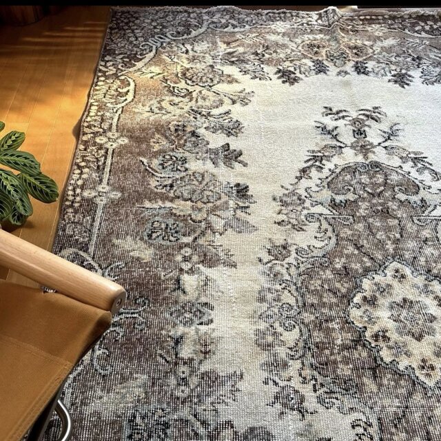 超大判173×272 クリーム×ブルーグレイ×ブラウン トルコヴィンテージ