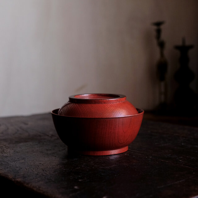 時代物◇赤で素敵。漆芸蓋付碗 欅 漆器 骨董・antiqures 丁寧な暮らし
