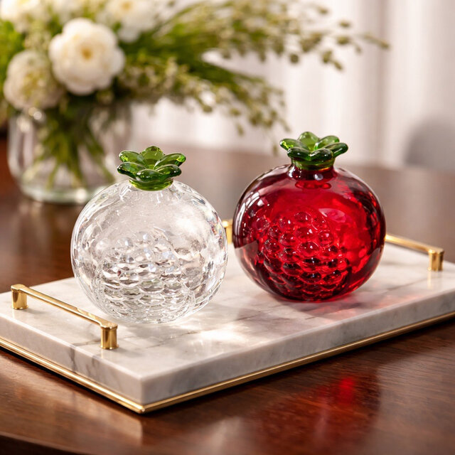 ガラスオブジェ｜可愛いザクロ置物 クリスタル・フルーツインテリア
