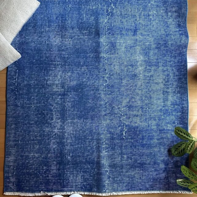 99×212青空色オーバーダイ ワンカラーラグ トルコヴィンテージラグ