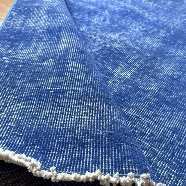 99×212青空色オーバーダイ ワンカラーラグ トルコヴィンテージラグ