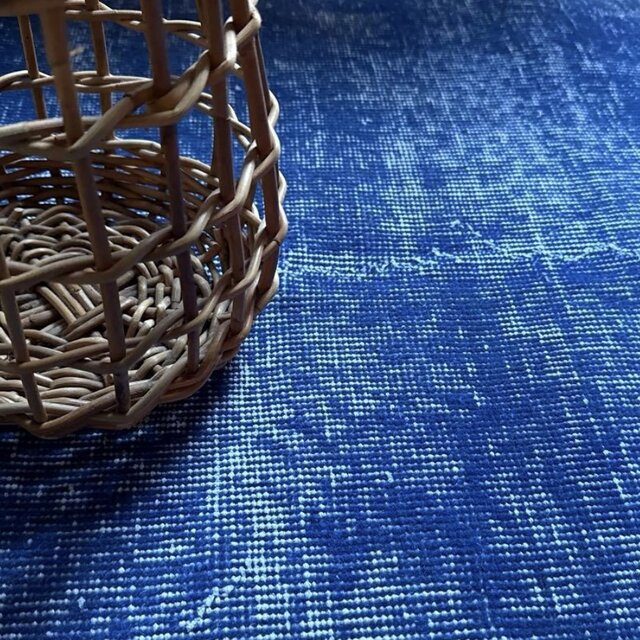 99×212青空色オーバーダイ ワンカラーラグ トルコヴィンテージラグ