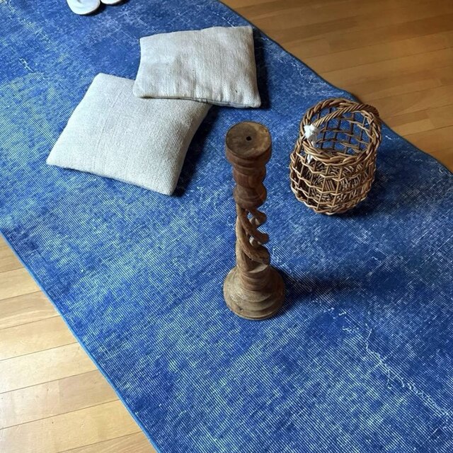 超大判161×261 レア藍色ブルー オーバーダイ トルコヴィンテージラグ