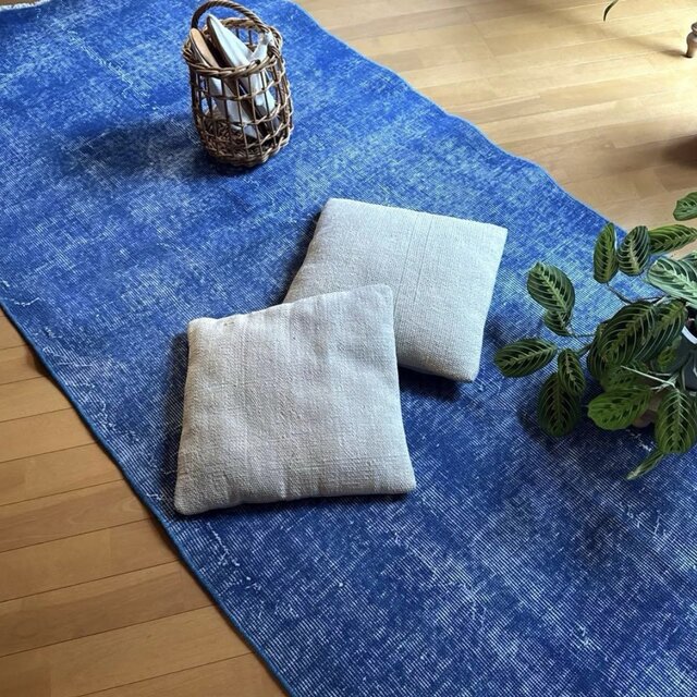 99×212青空色オーバーダイ ワンカラーラグ トルコヴィンテージラグ