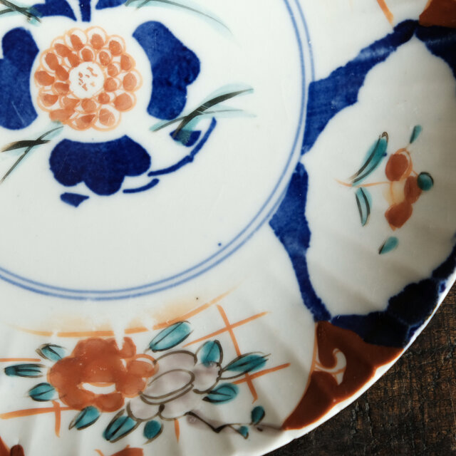 骨董 古伊万里 七寸皿 22cm 色絵 中皿 陶器 皿 金彩 アンティーク 5枚