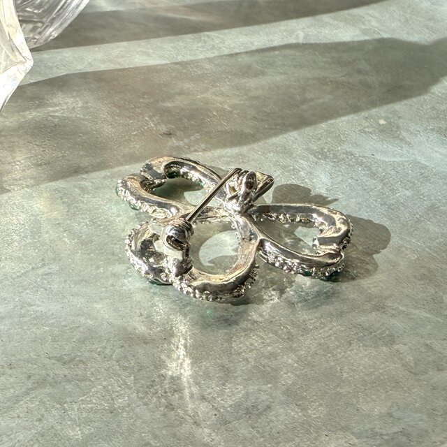 SC147-ヴィンテージブローチ U.S.A. 1960〜70's Green Rhinestone